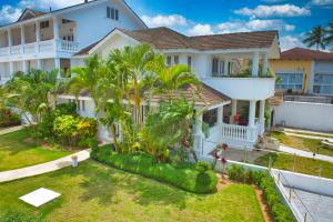 an aerial view of a house with palm trees at Villa Chiara Beachfront Las Terrenas in El Limón