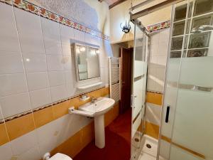 a bathroom with a sink and a shower at Nido in Toscana - Appartamento in Centro Storico con Aria Condizionata in Buonconvento +17 photos