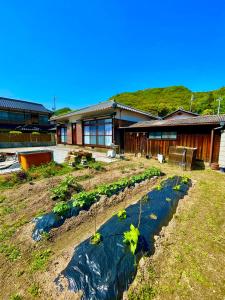 a garden with plants in the yard of a house at 古民家宿誠makoto in Tamano
