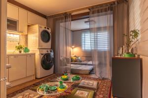 a kitchen with a washing machine and a washer and dryer at 행궁주택 in Samgong