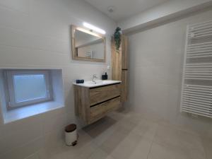 a bathroom with a sink and a mirror at Gîte du joliment in Consigny +24 photos