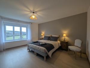 a bedroom with a large bed and a window at Gîte du joliment in Consigny