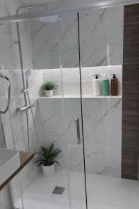 a bathroom with a shower with plants in it at Las Americas Prime Suite Spot in Costa de Adeje +10 photos