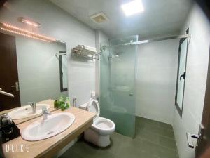 a bathroom with a sink and a toilet and a shower at Khách sạn QUEENIE in Hai Phong