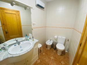 a bathroom with a sink and a toilet at La Pinela in Mesas de Ibor