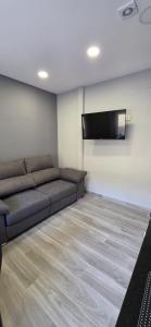 a living room with a couch and a flat screen tv at Tanez Garden Apartamentos in Madrid