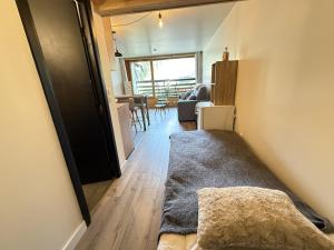 a room with a bed and a living room at Studio Montagne chic centre station in Le Lioran