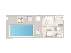 a floor plan of a condo with a pool at Ikos Porto Petro in Portopetro