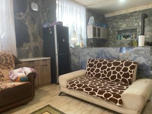 a living room with a chair and a refrigerator at Guest house River side in Adishi