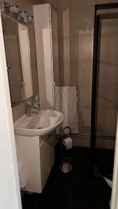 a bathroom with a sink and a shower at Centrumnära in Gothenburg