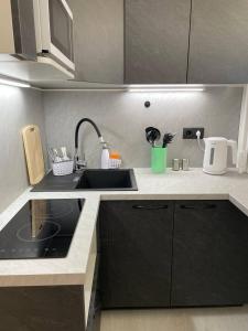 a kitchen with a sink and a counter top at Comfort Haven Apartments in Jõhvi