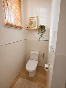 a small bathroom with a toilet and a window at Apartament Panorama - noclegi blisko Energylandii in Bachowice