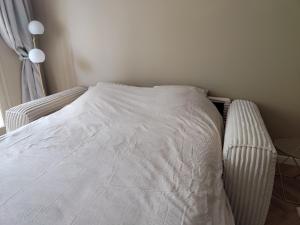 a bed with a white comforter in a bedroom at Appartement à Anglet in Anglet