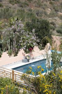 a swimming pool in a garden with trees and flowers at Boutique Cortijo Meliora in Cantoria