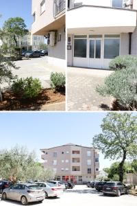 three pictures of a building and a parking lot at Apartments Herceg in Međugorje
