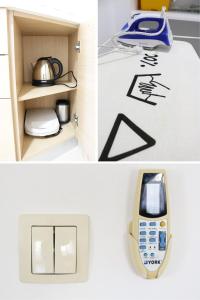 two pictures of a toy kitchen with a phone at Apartments Herceg in Međugorje