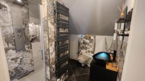 a bathroom with a shower and a toilet in it at Sorayas Welt in Neufeld +32 photos