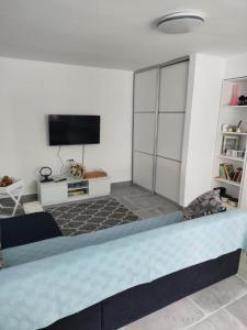 a living room with a couch and a flat screen tv at Donna Seahouse in Jadranovo