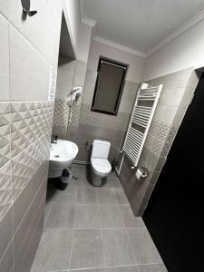 a bathroom with a white toilet and a sink at Pensiunea La Cuscrii in Arad +33 photos