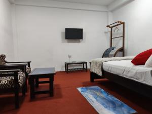 a bedroom with a bed and a flat screen tv at Sri VK Residency - Buget Friendly Colombo Hotel in Colombo