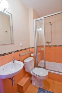 a bathroom with a toilet and a sink and a shower at Willa Ewa in Lądek-Zdrój +6 photos