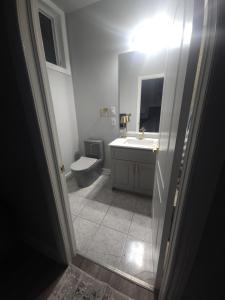 a bathroom with a sink and a toilet and a mirror at Lakefront Suite with Geodesic Dome Experience in Stouffville +26 photos