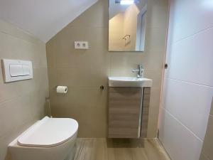 a small bathroom with a toilet and a sink at Apartamento centro Cubelles in Cubelles +10 photos