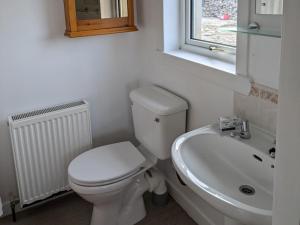a bathroom with a toilet and a sink and a window at Rousay&nbspCottage in Orkney