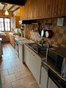 a kitchen with a sink and a stove top oven at La Régalade, Pyrénées in Sorgeat