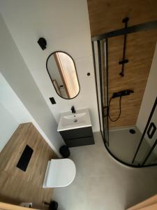 a bathroom with a sink and a mirror at Baltic Stay in Władysławowo +22 photos