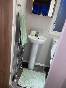 a small bathroom with a sink and a toilet at Hudsons Pad Sandybay in Newbiggin-by-the-Sea +5 photos