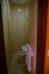 a bathroom with a toilet and a sink at Hotel Rimal Sahara in Laayoune