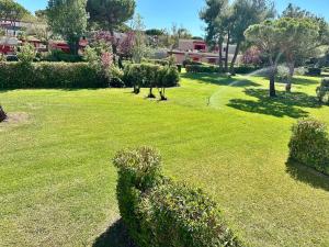 a park with green grass and trees and bushes at Trilocale A2 in Marina di Bibbona