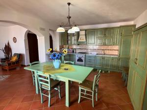 a kitchen with green cabinets and a table with chairs at Residenza Sole e Luna Capo Vaticano in Ricadi +39 photos