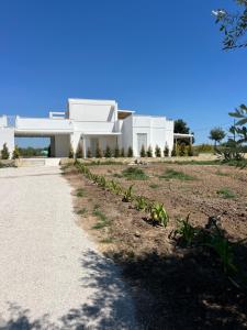 a white house with a pathway in front of it at Masseria l'Ulìa in Gallipoli