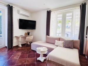 a living room with a couch and a tv at Villa Marchesa in Arona