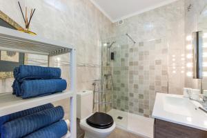 a bathroom with a toilet and a sink and a shower at Azuaga House Sunny Charming Apt in Vila Nova de Gaia +13 photos