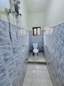 a bathroom with a toilet and a shower at Cajanus Inn & Safaris in Karatu