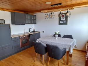 a kitchen with a table and chairs in a room at Kopf Frei auf 1000 Meter Wohnung 1 in Feldberg