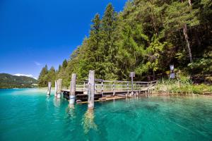 a dock in the middle of a body of water at Haus Stampfer in Weissensee