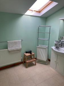 a bathroom with a sink and a skylight at Le Chene Vert in Millac +38 photos