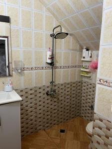 a bathroom with a shower with a toilet and a sink at Central Private Haven in Martil