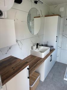 a bathroom with a sink and a mirror at Domeček pod lípou in Neveklov