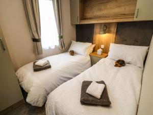 two beds in a room with two dogs laying on them at Hedgehog Lodge in Carnforth
