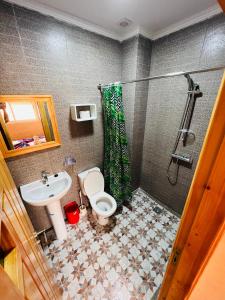 a bathroom with a shower and a toilet and a sink at Chez Yamaa in Oualidia +7 photos