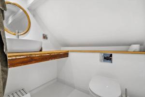 a small bathroom with a toilet and a mirror at 20229-Samso-Byvejen-20 in Hårdmark +14 photos