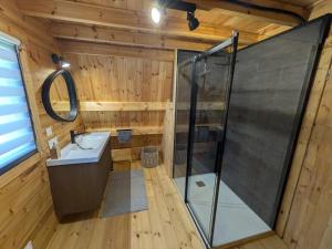 a bathroom with a shower and a sink at Tipi Big Foot in Vivy +24 photos