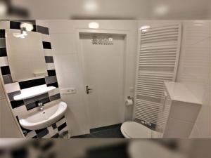 a bathroom with a white toilet and a sink at Rustpunt in Brouwershaven