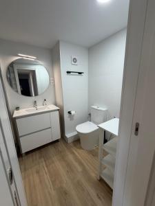 a bathroom with a sink and a toilet and a mirror at Piso 3 habitaciones 2 baños Auditorio Manises Valencia in Manises +42 photos