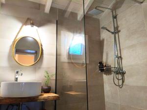 a bathroom with a shower with a sink and a mirror at Suite Home Villa Paxos in Gaios +46 photos
